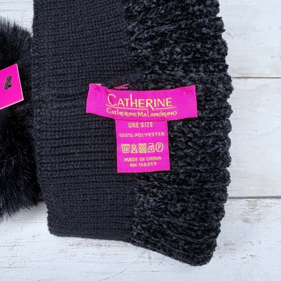 Catherine Malandrino Black Knit Beanie With Faux Fur Pom-Pom O/S NWT - Picture 7 of 7